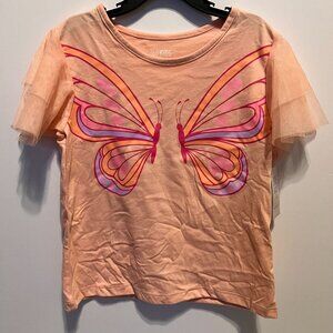 365 Kids From Garanimals Girls Peach Butterfly Tulle Sleeve T-Shirt Size 8